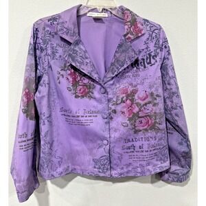Vintage Daniel Benjamin Purple Floral Blazer Jacket - Style #6117 (Size L)